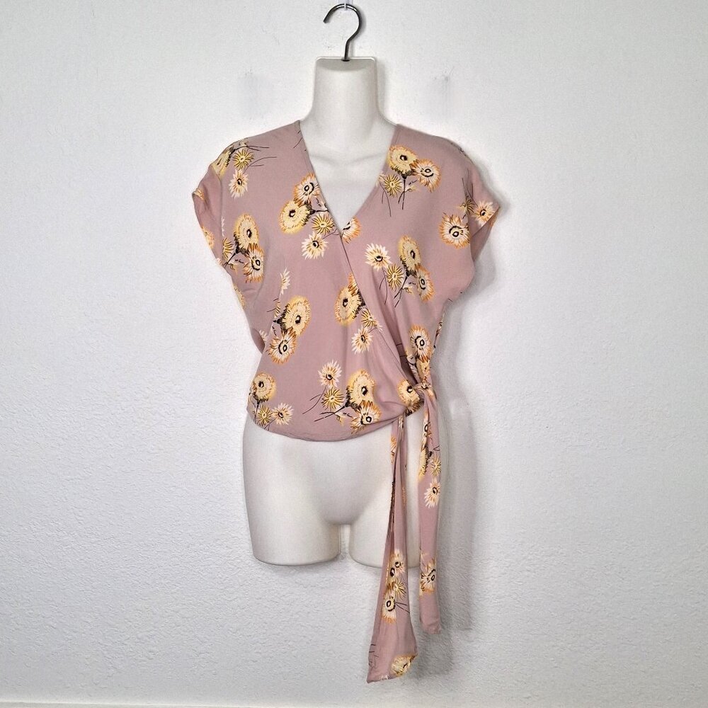Madewell Floral Blouse Wrap Sz S Crop Boxy Boho Novelty Print Cottagecore Pink